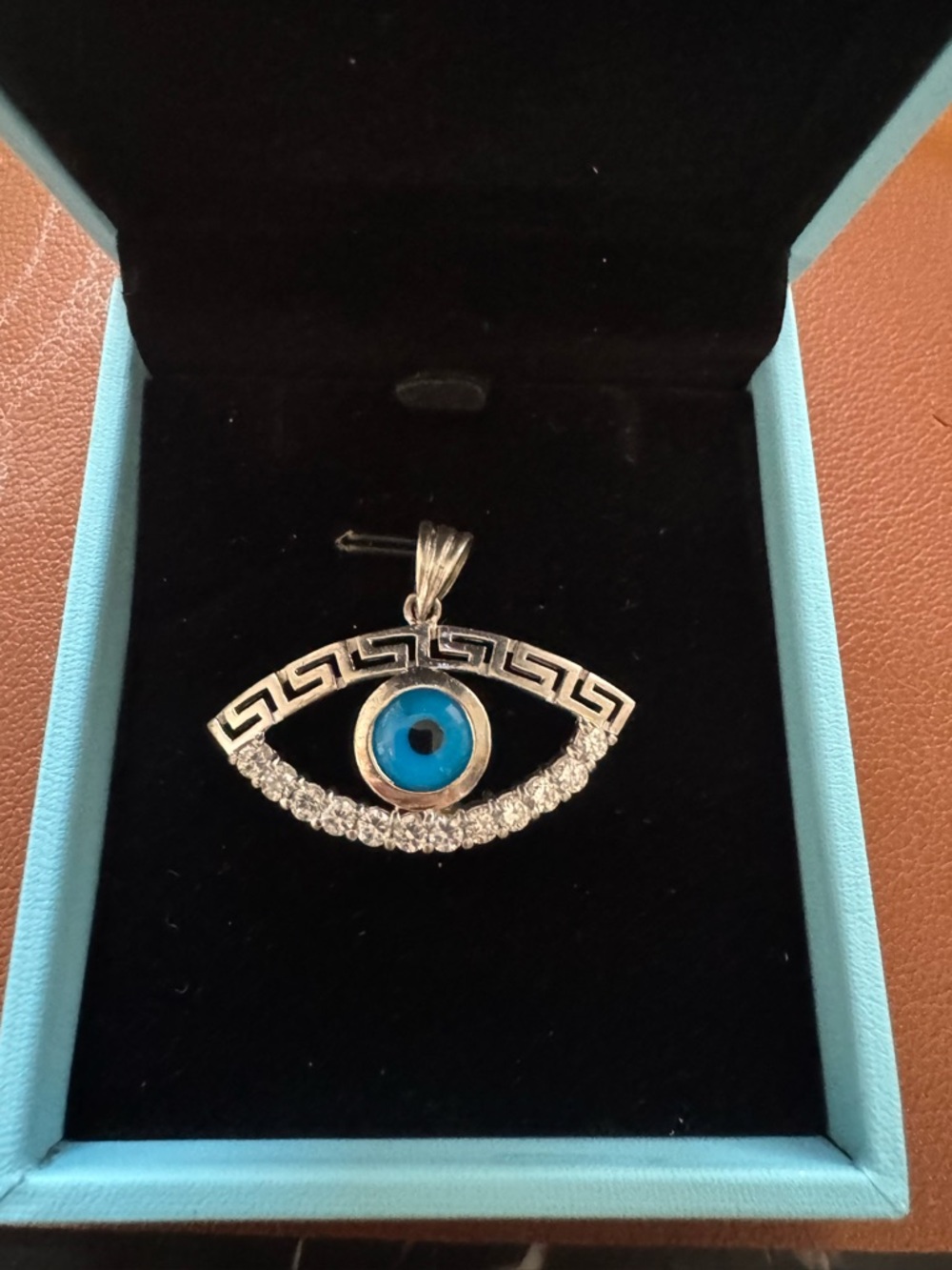 Sterling Silver (925) Evil Eye Pendant Necklace in Blue and Silver